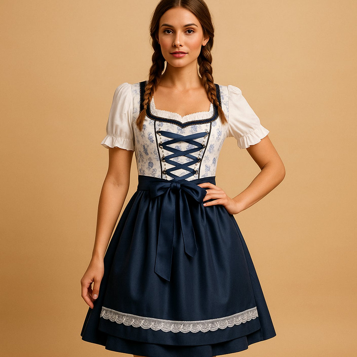 Clara | Damen Oktoberfest Dirndl Kleid mit Spitzenakzenten und Schürze
