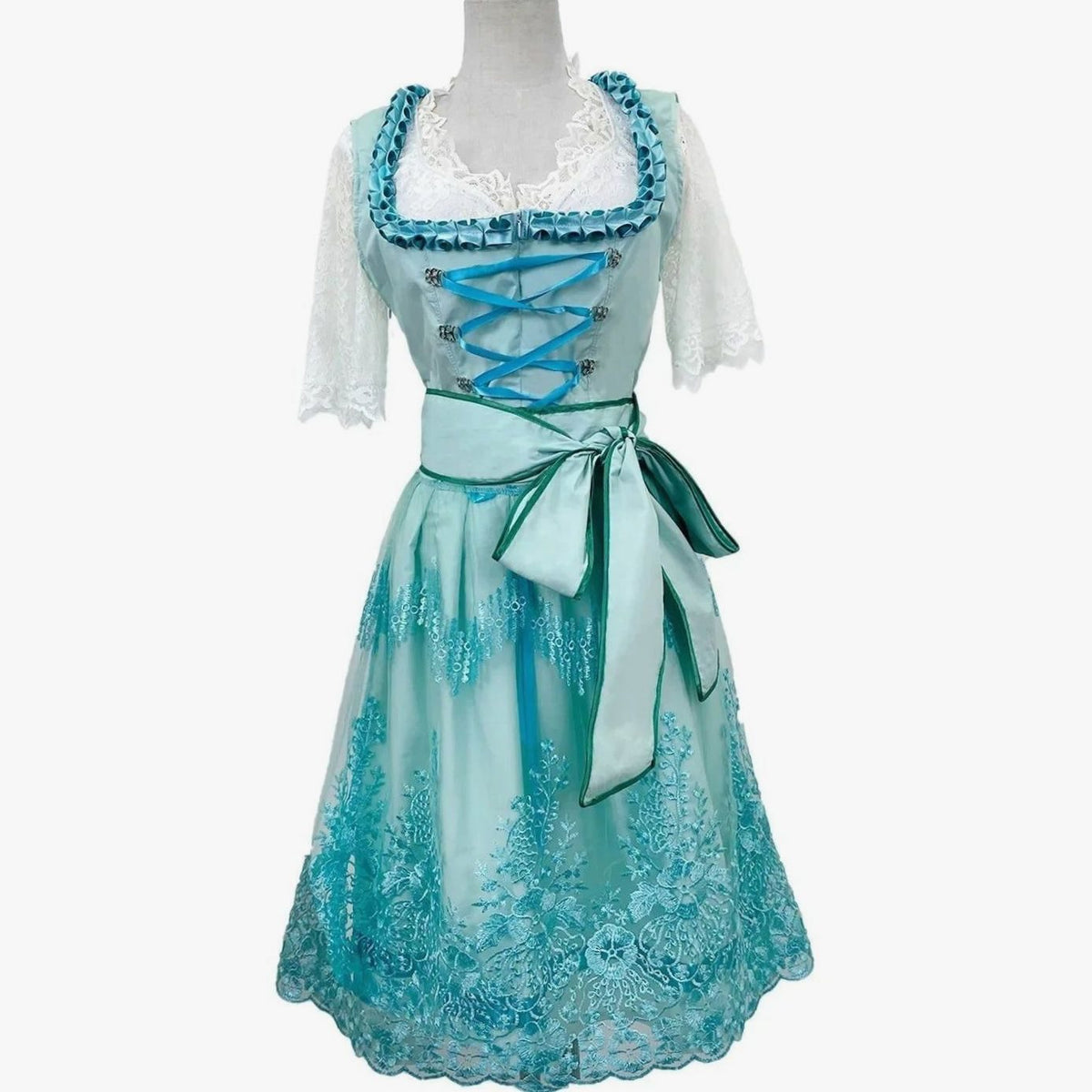 Annika | Damen Oktoberfest Dirndl Spitzen-Midi-Kleid mit Schnürung