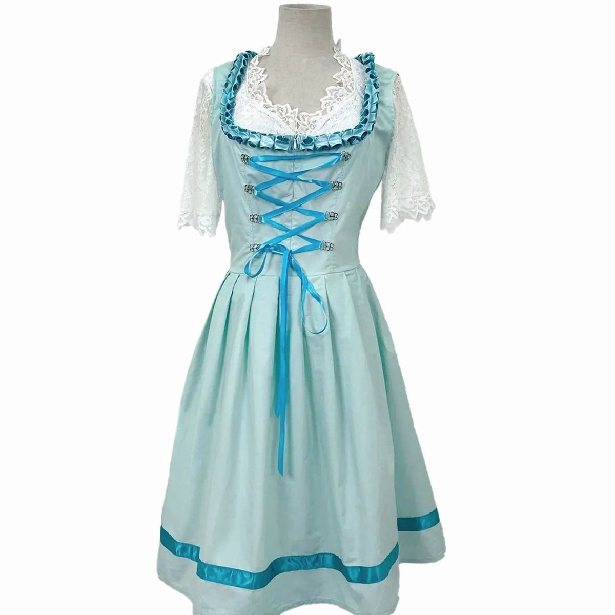 Annika | Damen Oktoberfest Dirndl Spitzen-Midi-Kleid mit Schnürung