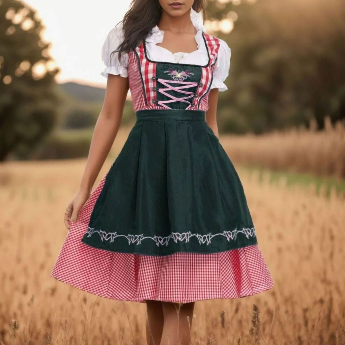 Sophie | Damen Oktoberfest Dirndlkleid Kariert mit Schürze Trachtenkleid