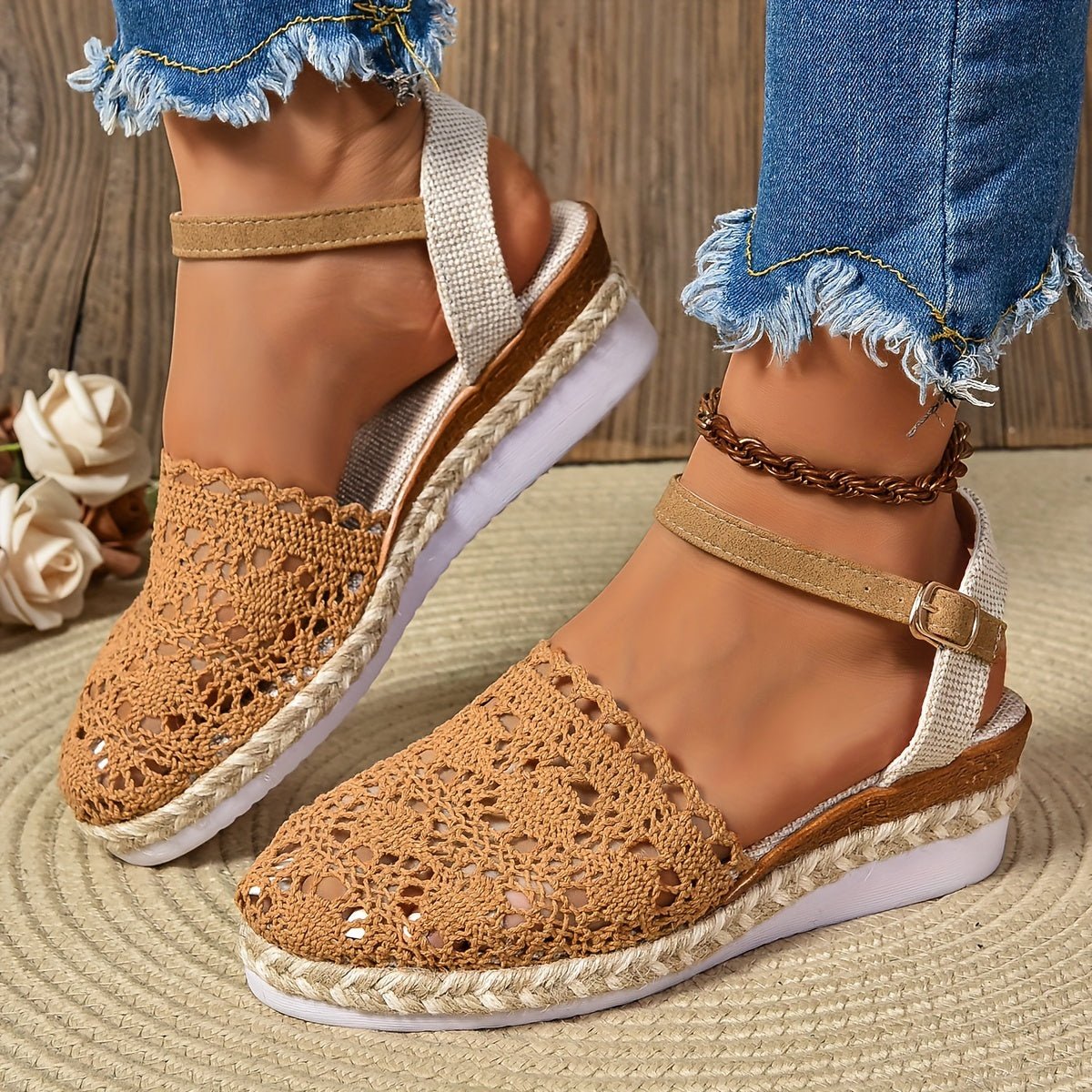 Amelie | Damen Orthopädische Sandalen Häkel-Design Verstellbar