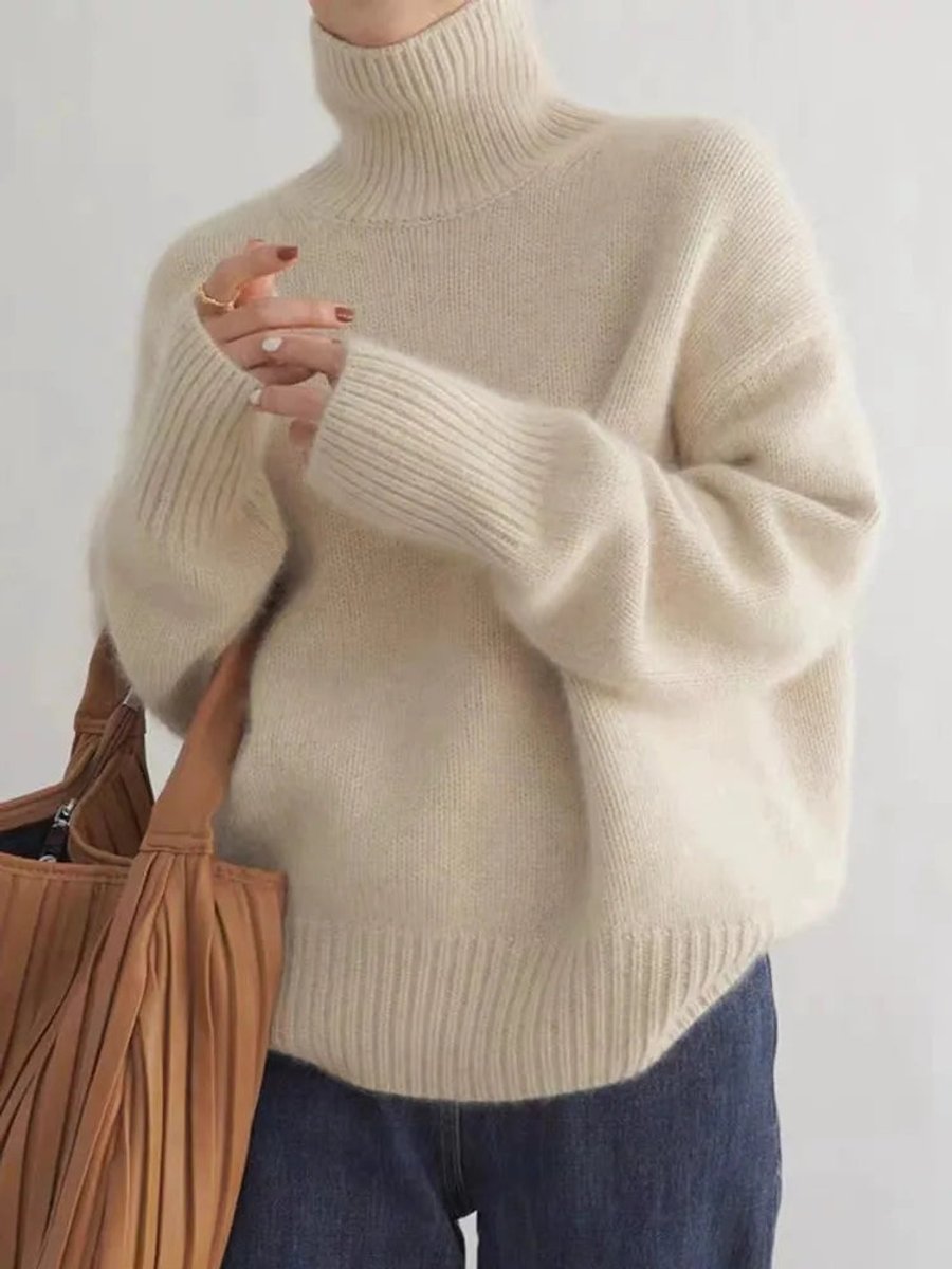 Lena | Damen Oversize Rollkragen Knit Sweater aus weichem Kaschmirstrick