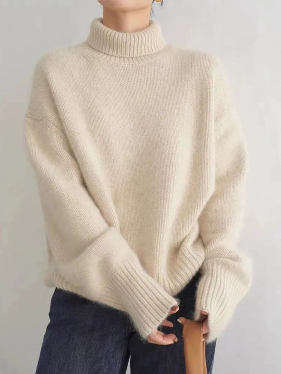 Lena | Damen Oversize Rollkragen Knit Sweater aus weichem Kaschmirstrick