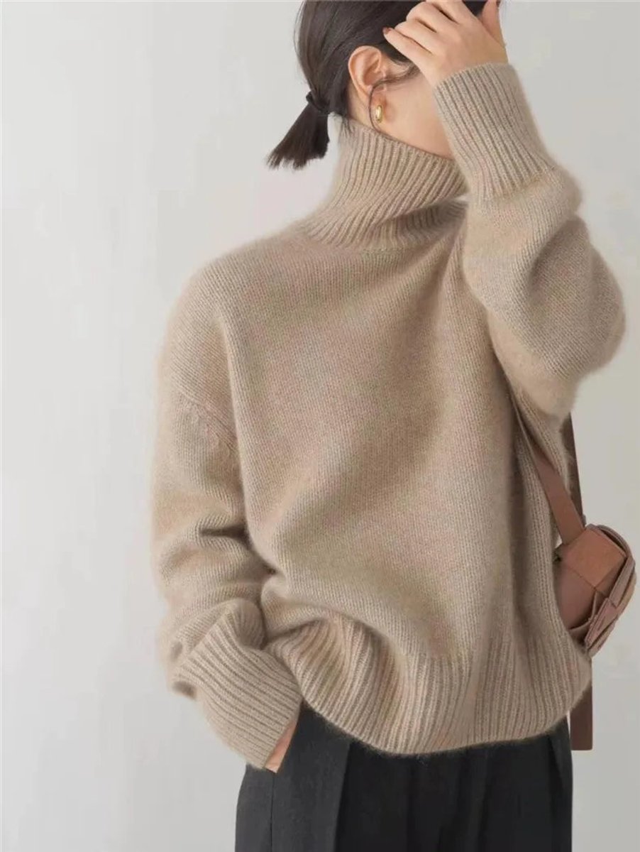 Lena | Damen Oversize Rollkragen Knit Sweater aus weichem Kaschmirstrick