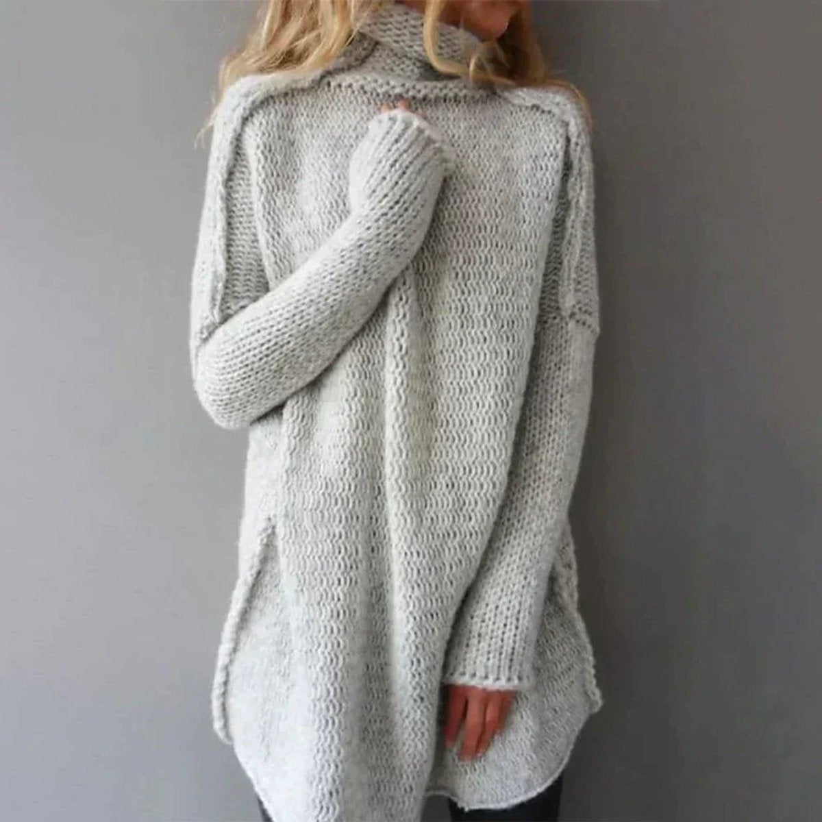Clara | Damen Oversize Rollkragenpullover Grob Gestrickt Langarm