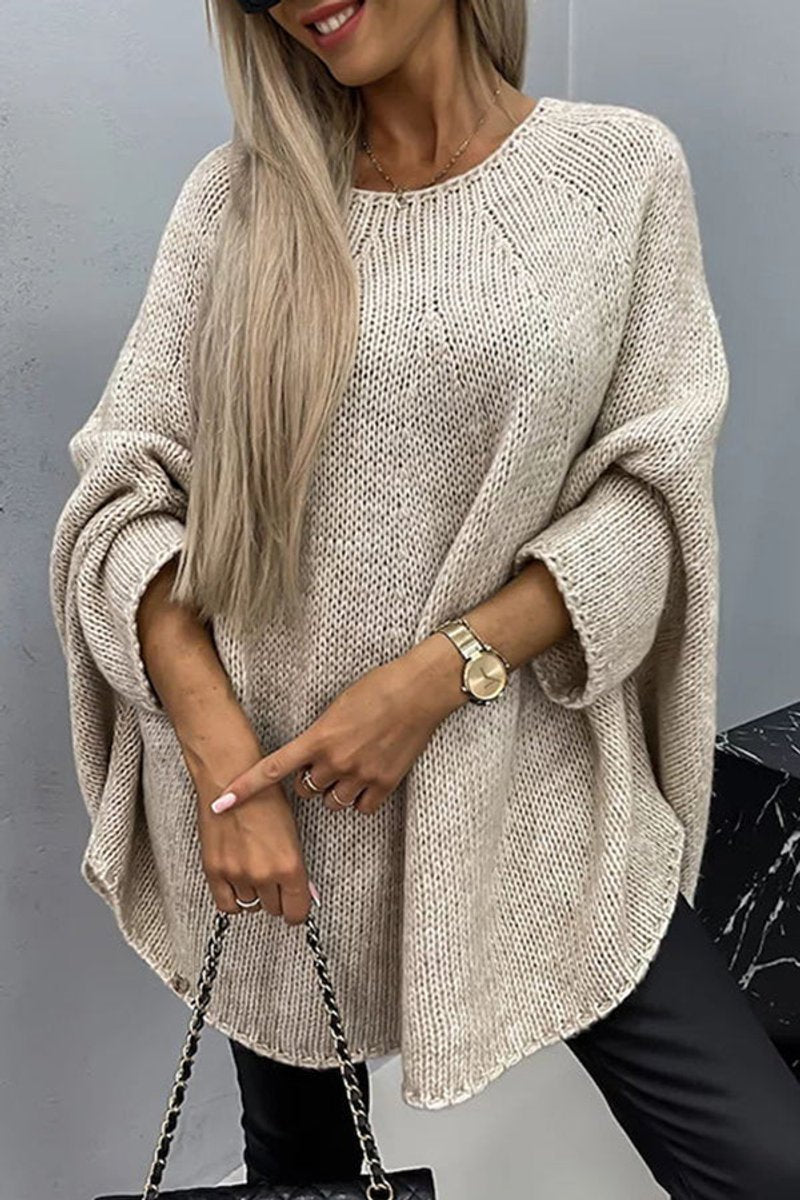 Greta | Damen Oversize Rundhals Knit Sweater mit Fledermausärmeln