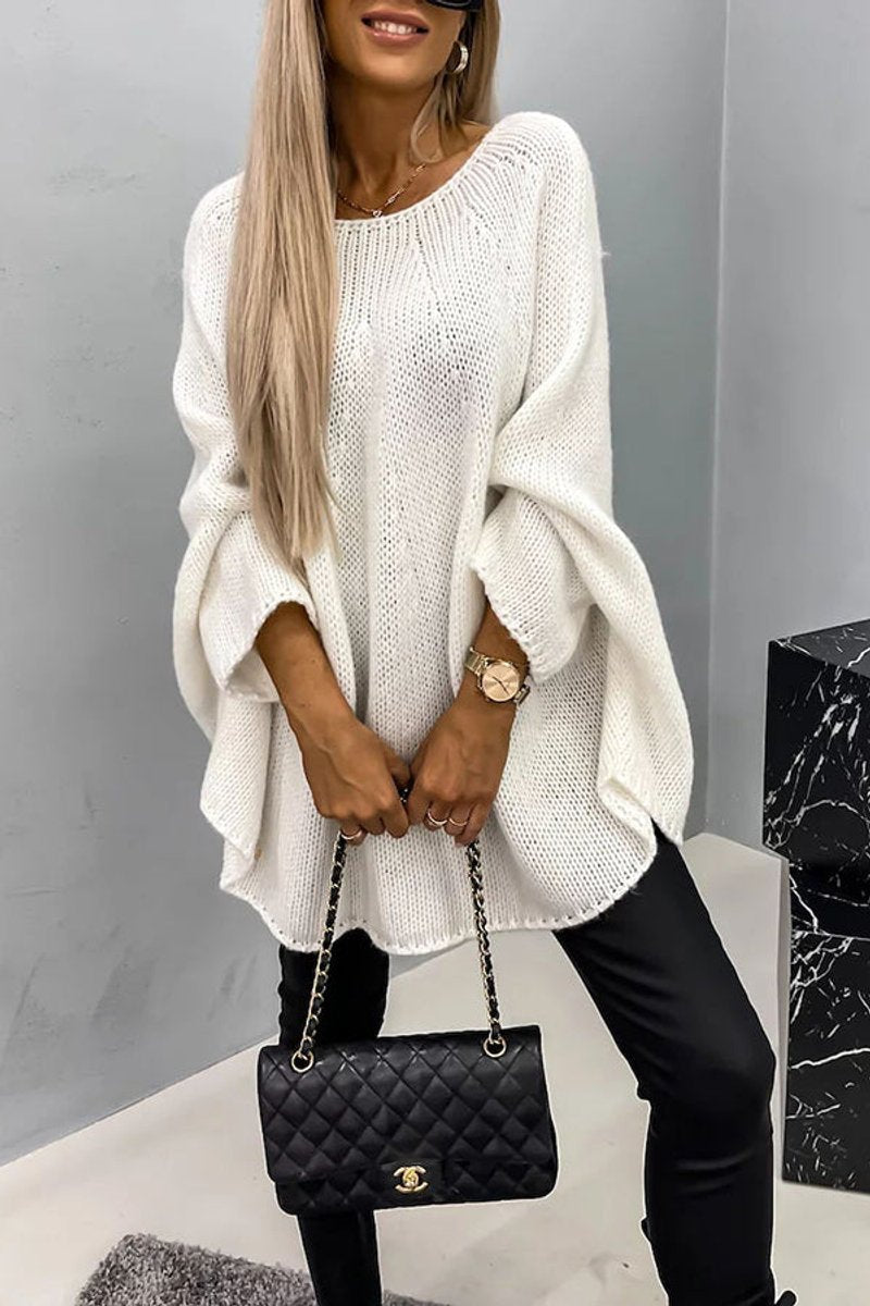 Greta | Damen Oversize Rundhals Knit Sweater mit Fledermausärmeln