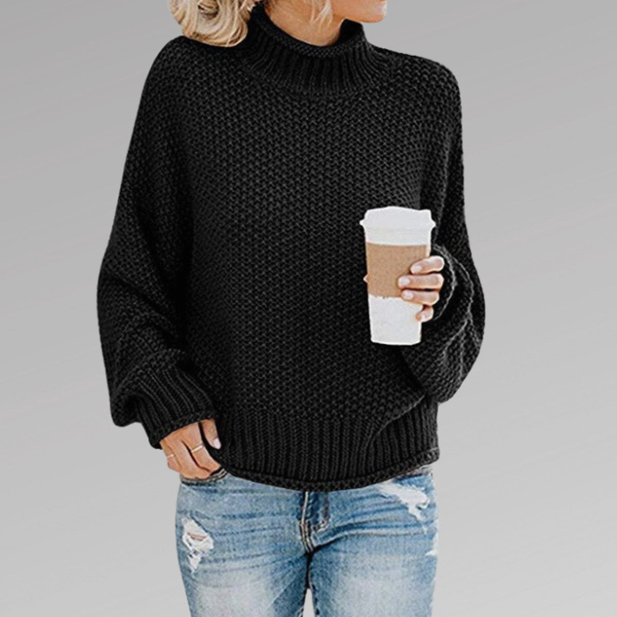 Marie | Damen Oversize Strickpullover für den Winter mit Stehkragen