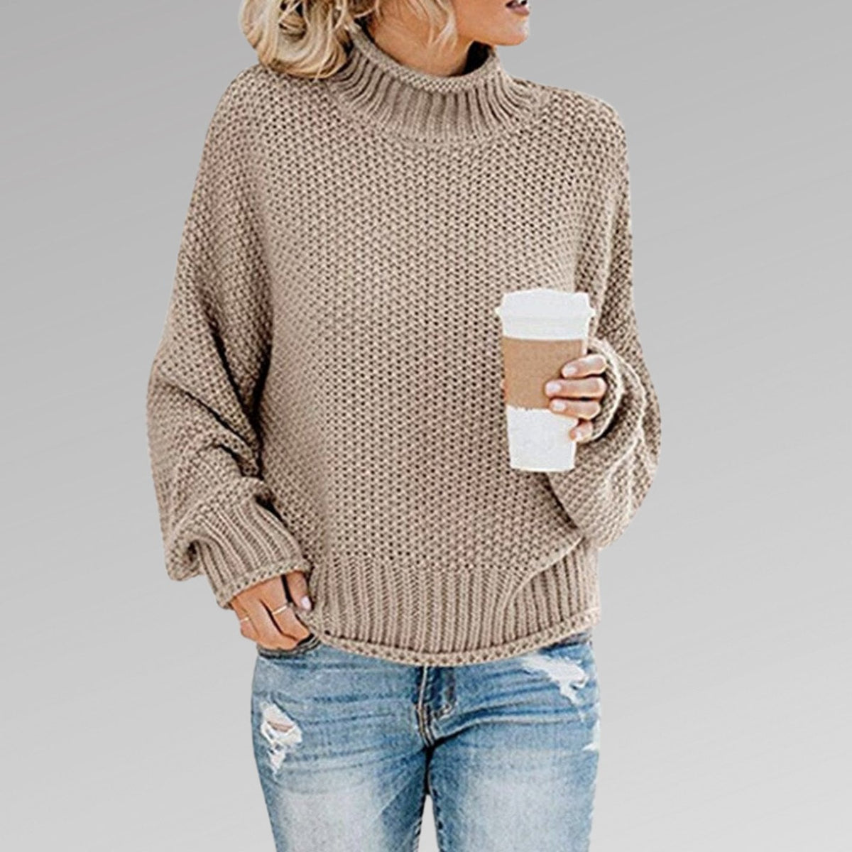 Marie | Damen Oversize Strickpullover für den Winter mit Stehkragen