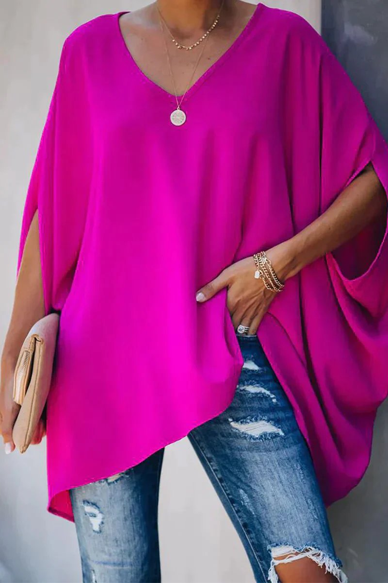 Luisa | Damen Oversized Fledermausärmel V-Ausschnitt Tunika