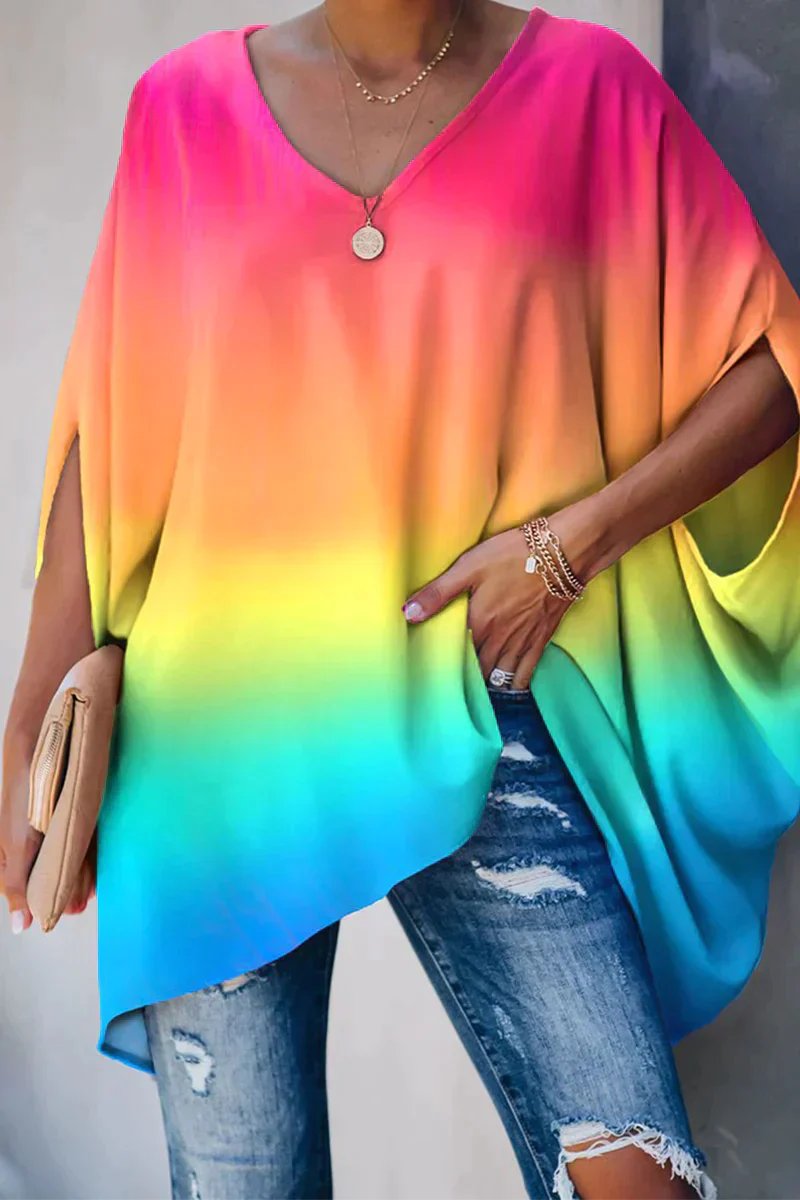 Luisa | Damen Oversized Fledermausärmel V-Ausschnitt Tunika