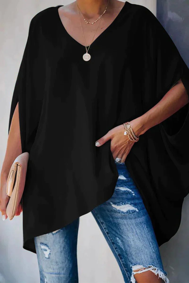 Luisa | Damen Oversized Fledermausärmel V-Ausschnitt Tunika