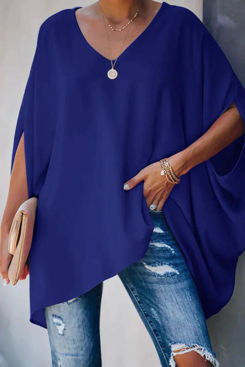 Luisa | Damen Oversized Fledermausärmel V-Ausschnitt Tunika