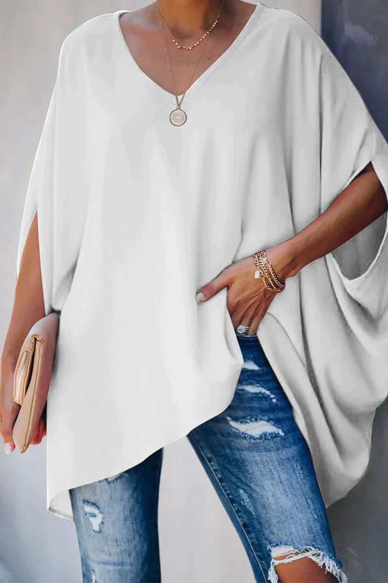 Luisa | Damen Oversized Fledermausärmel V-Ausschnitt Tunika