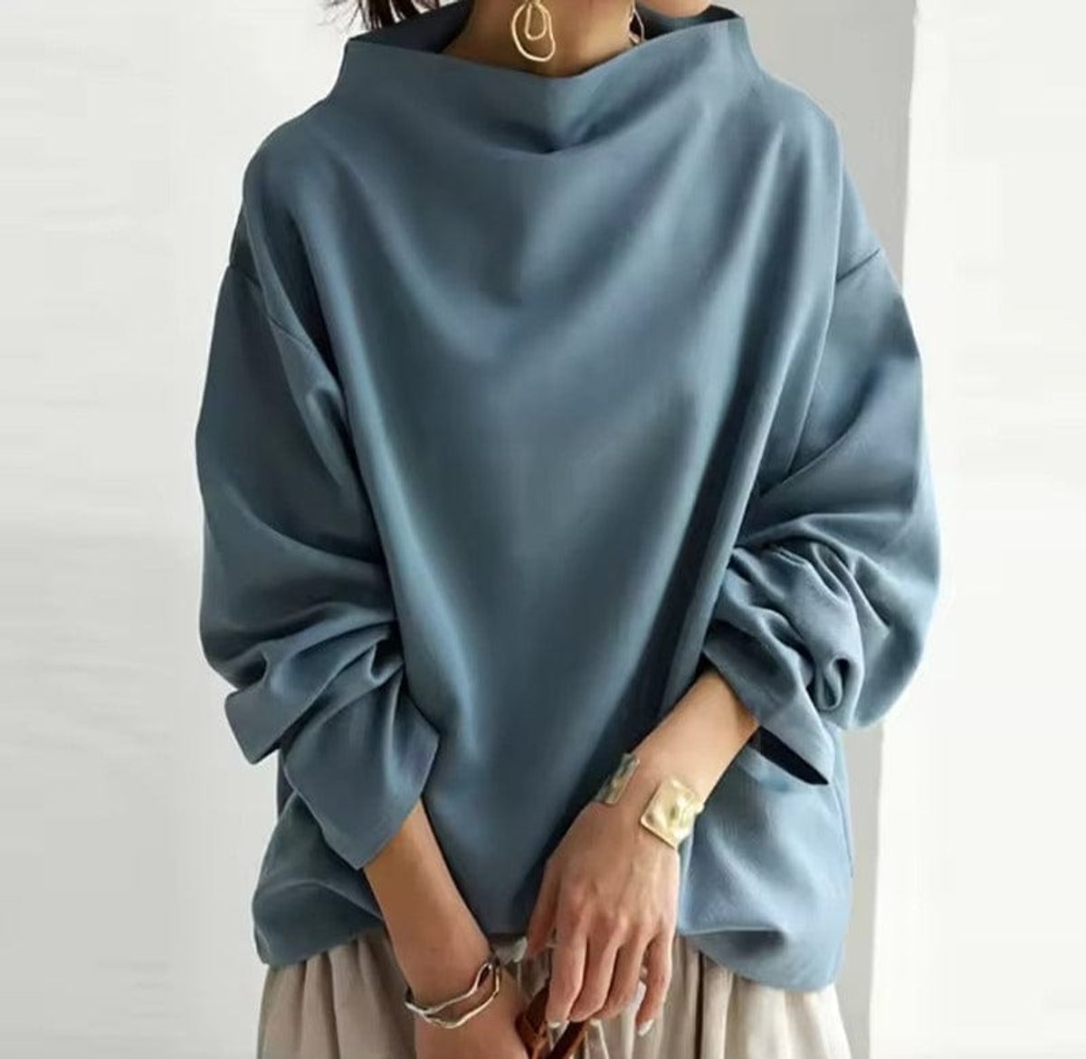 Mia | Damen Oversized Stehkragen Knit Sweater Weicher Strickpullover