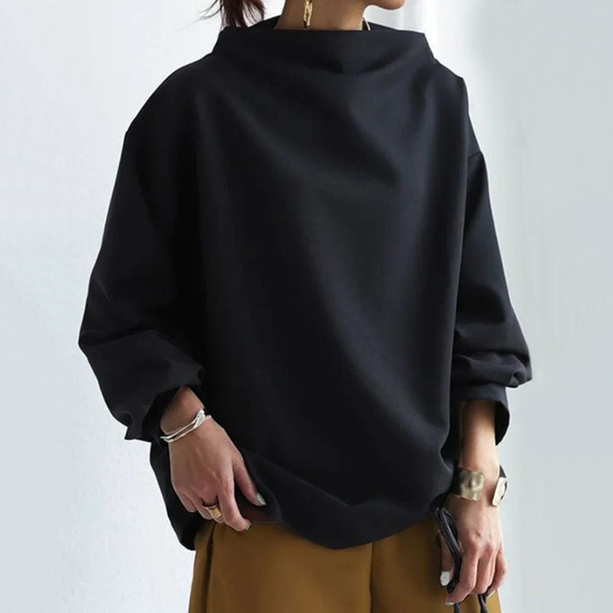 Mia | Damen Oversized Stehkragen Knit Sweater Weicher Strickpullover