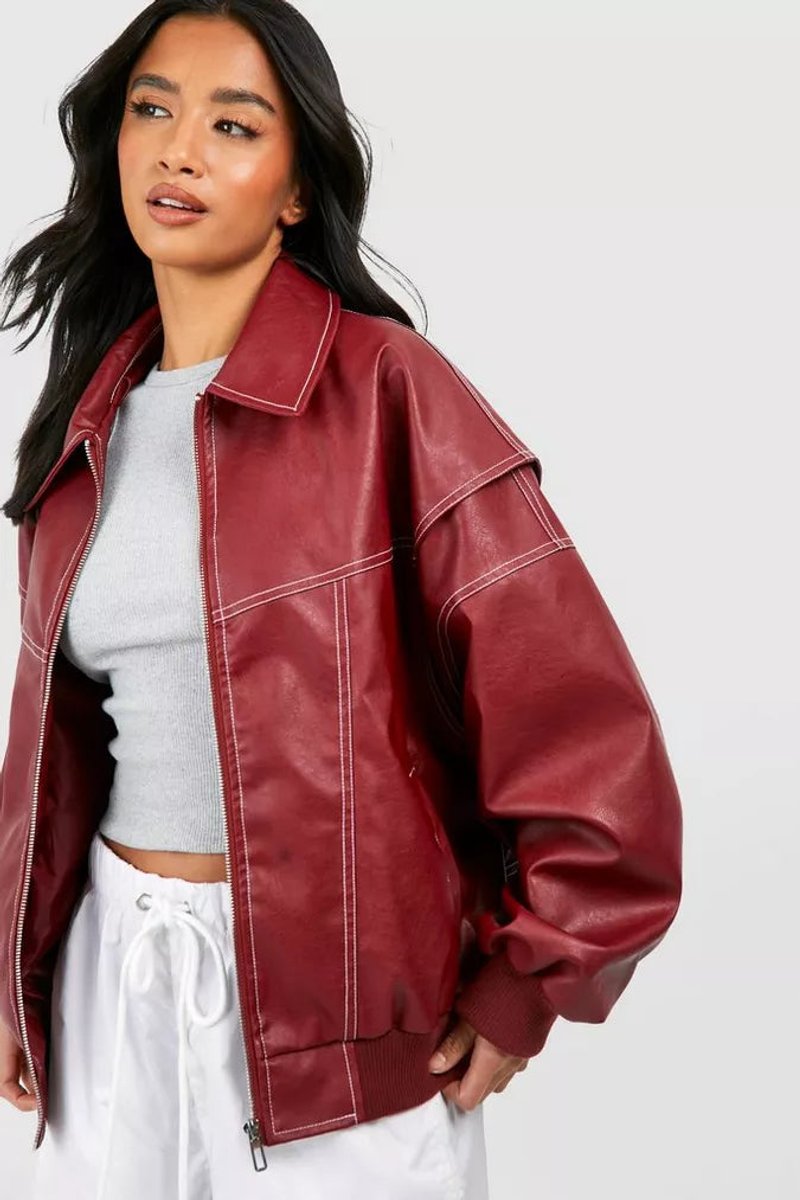 Sophie | Damen Oversized Steppjacke Bomberjacke mit Kontrastnähten