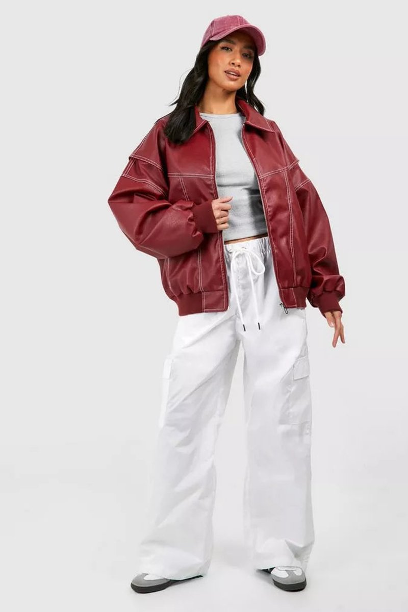 Sophie | Damen Oversized Steppjacke Bomberjacke mit Kontrastnähten