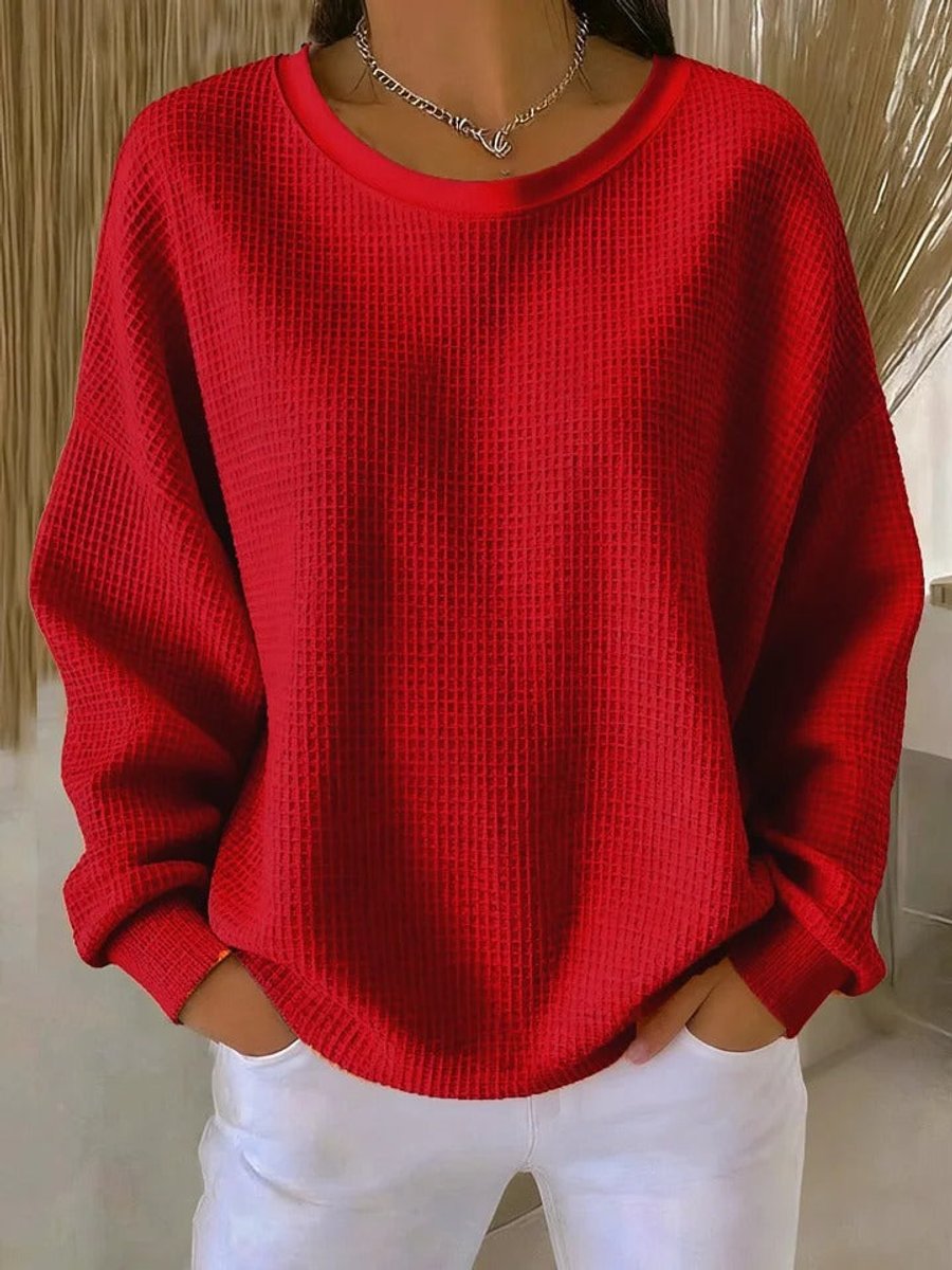 Emilia | Damen Oversized Textur Strickpullover Rundhals Langarm