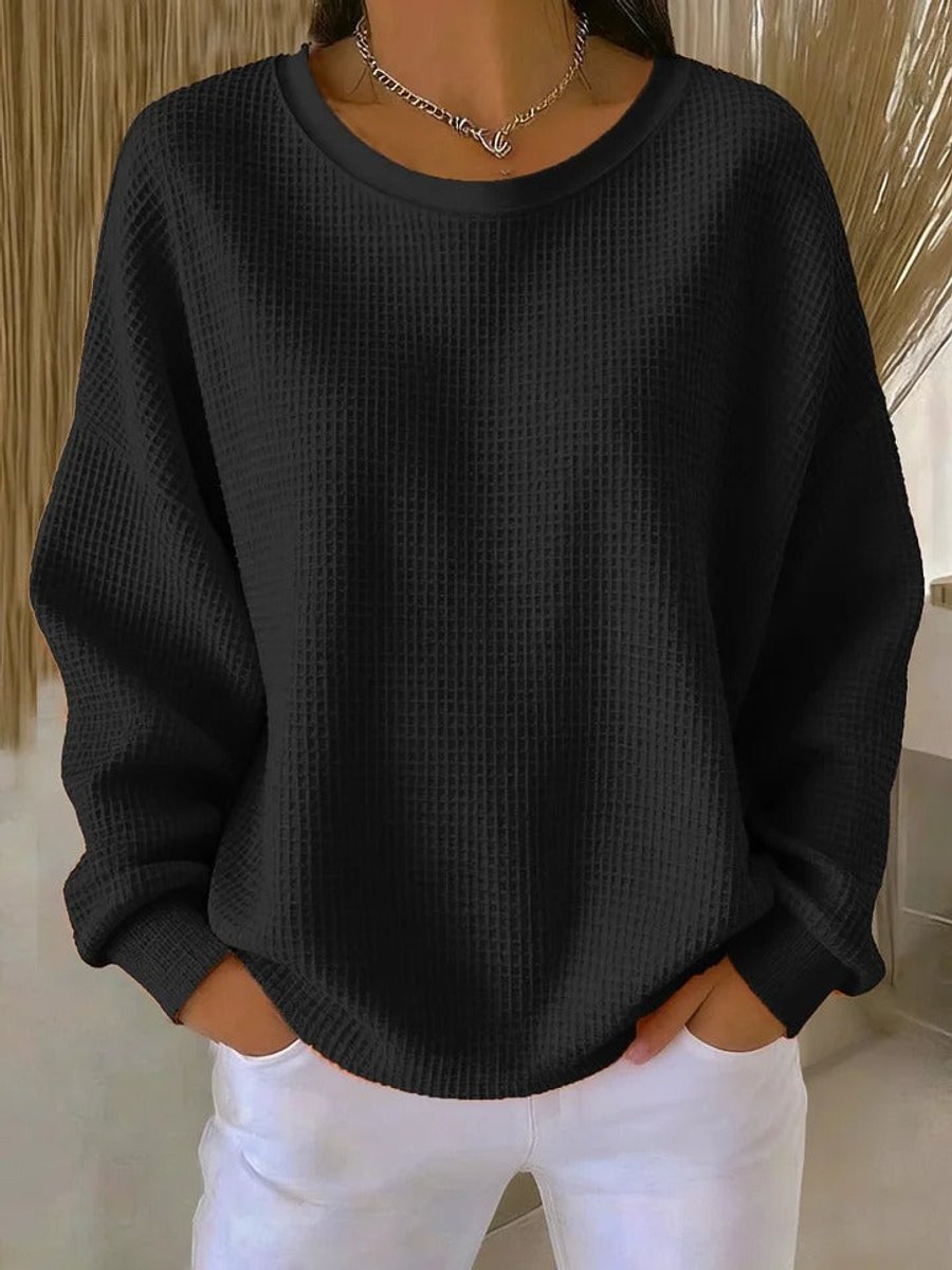 Emilia | Damen Oversized Textur Strickpullover Rundhals Langarm