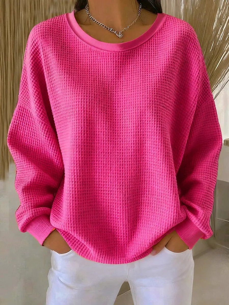 Emilia | Damen Oversized Textur Strickpullover Rundhals Langarm