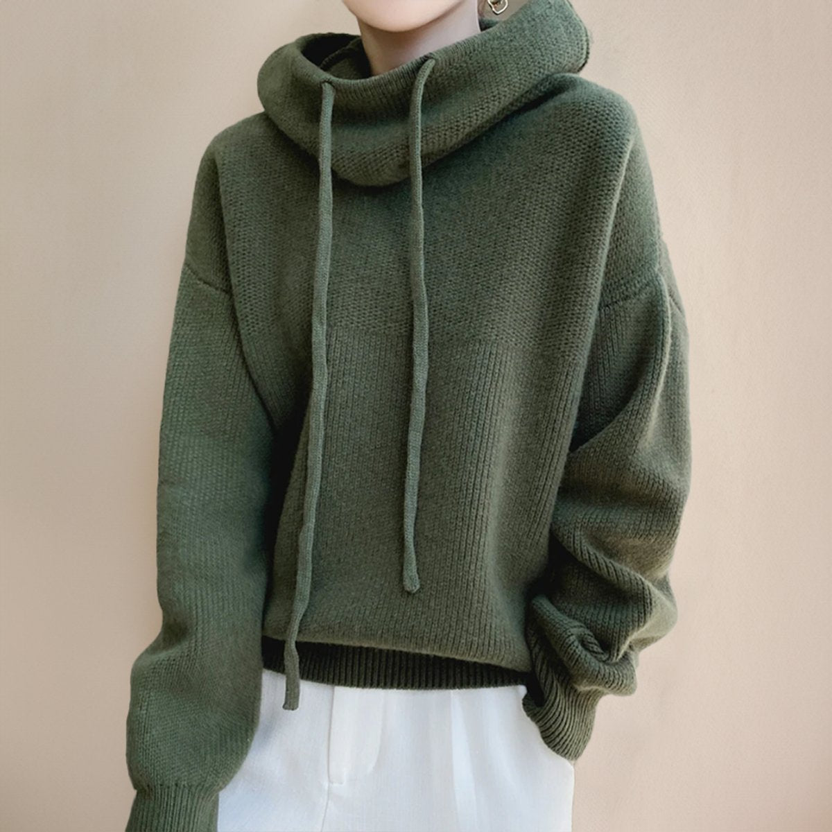 Luisa | Damen Oversized Turtleneck Sweater Kapuze Merinowolle