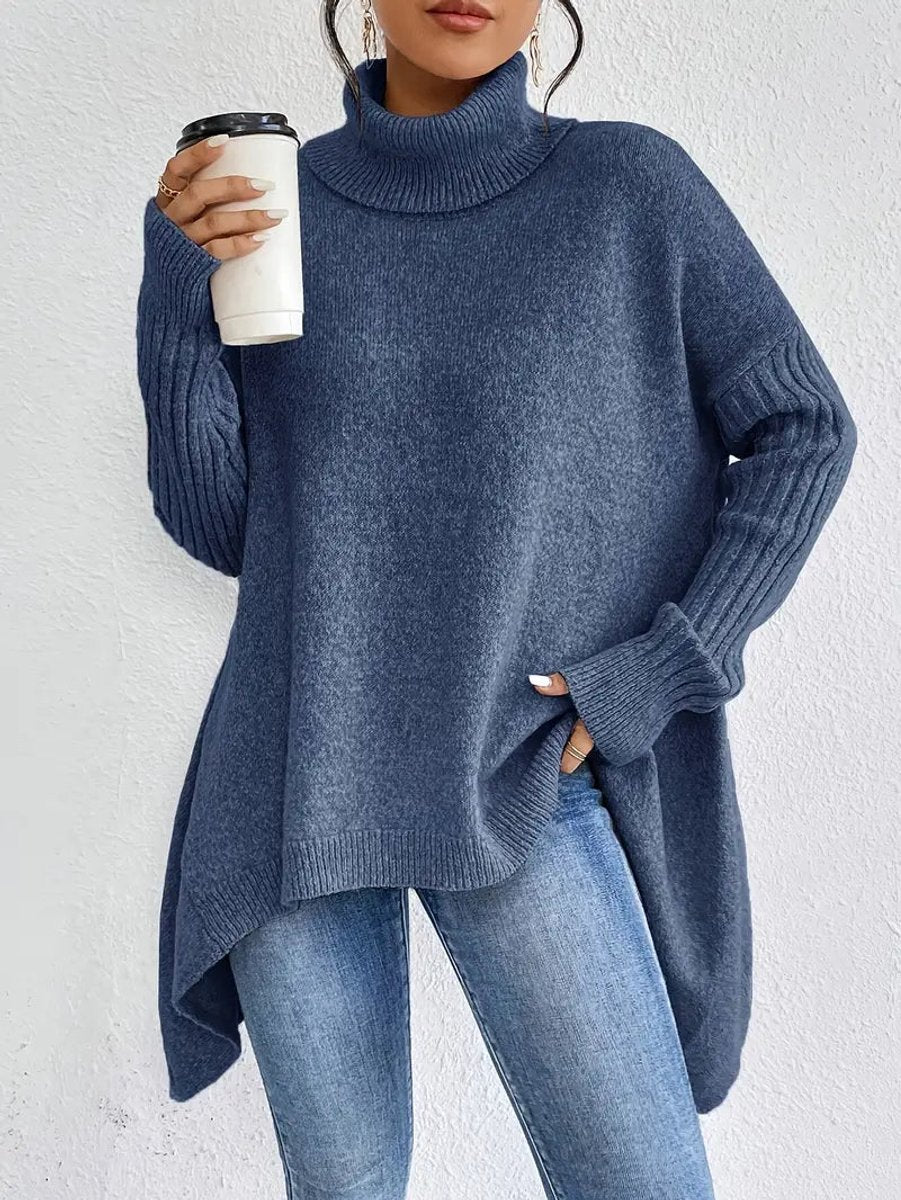 Annika | Damen Oversized Turtleneck Sweater Langer Rollkragenpullover Gerippte Bündchen