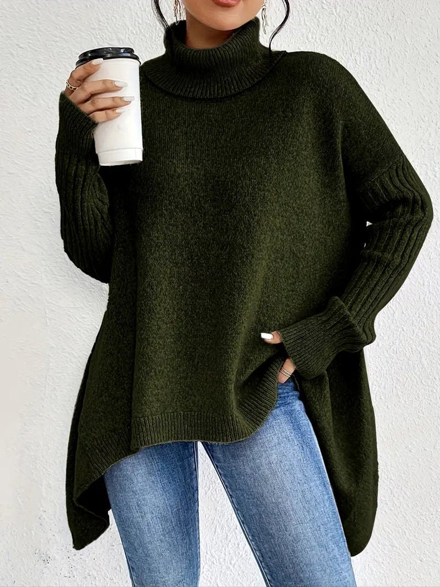 Annika | Damen Oversized Turtleneck Sweater Langer Rollkragenpullover Gerippte Bündchen