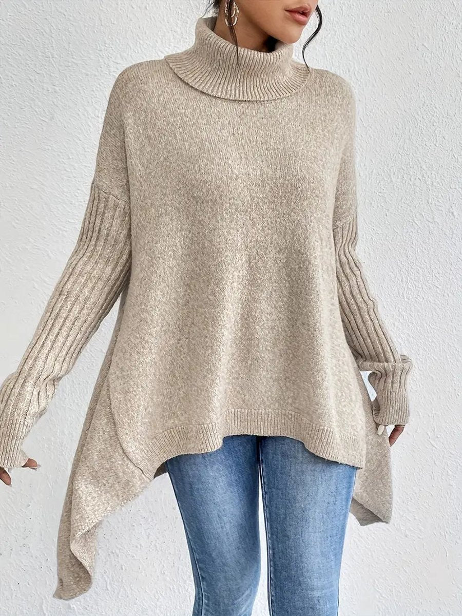 Annika | Damen Oversized Turtleneck Sweater Langer Rollkragenpullover Gerippte Bündchen