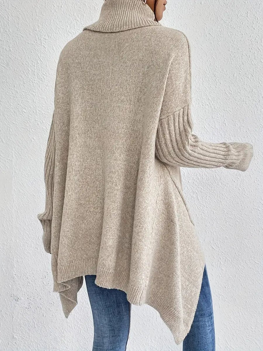 Annika | Damen Oversized Turtleneck Sweater Langer Rollkragenpullover Gerippte Bündchen