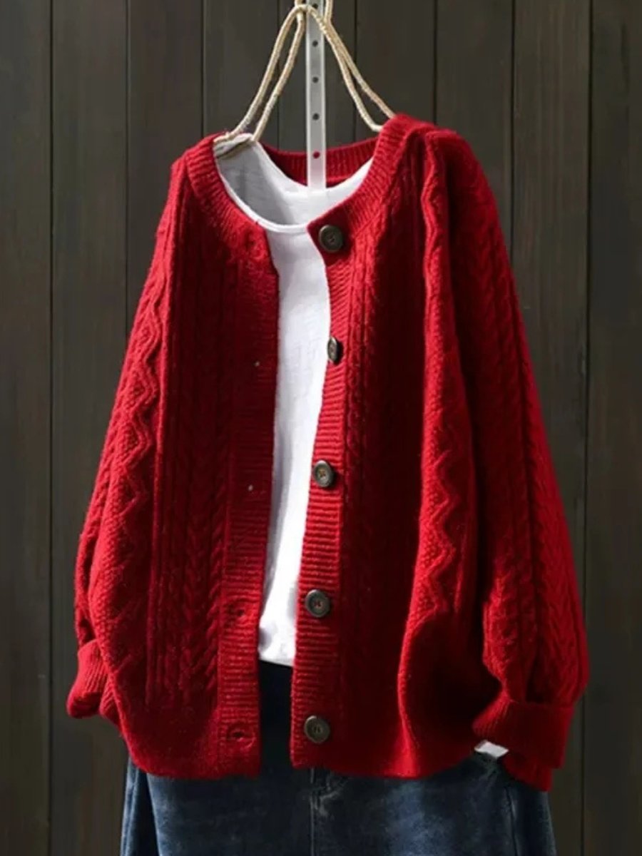 Leonie | Damen Oversized Zopfmuster Cardigan mit Knopfleiste