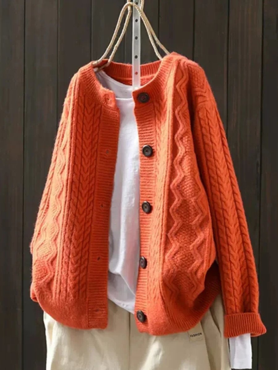 Leonie | Damen Oversized Zopfmuster Cardigan mit Knopfleiste