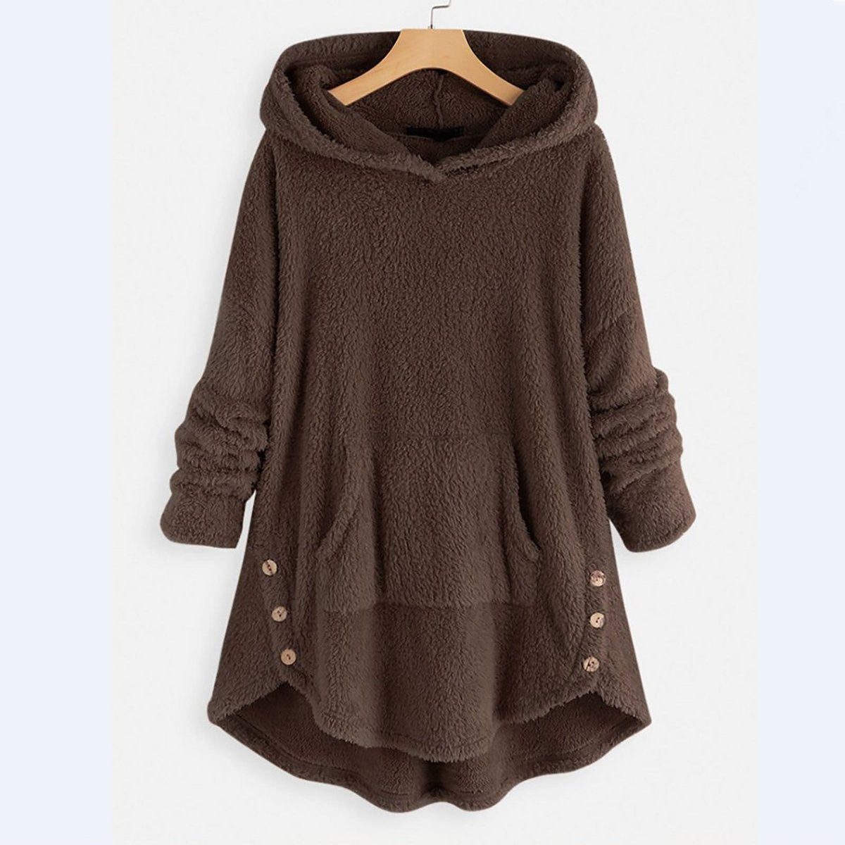 Elisabeth | Damen Plüsch Hoodie Pullover weicher Fleece-Reißverschluss-Sweatshirt mit Katzenmotiv