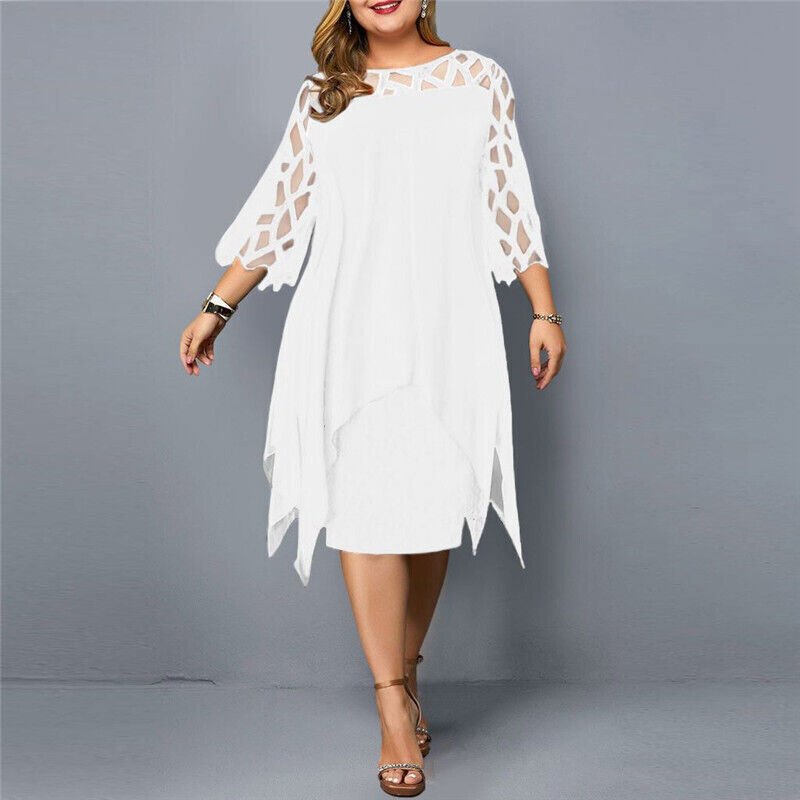 Mia | Damen Plus Size Midi Kleid mit Spitze und fließendem Schnitt