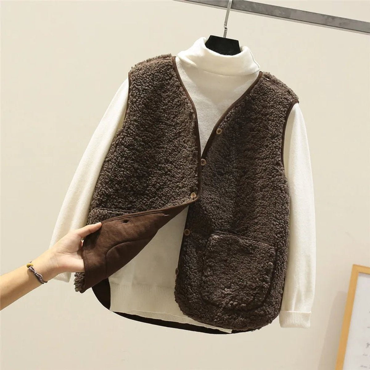 Leonie | Damen Puffer Vest Women Teddyfleece Steppweste mit Knöpfen