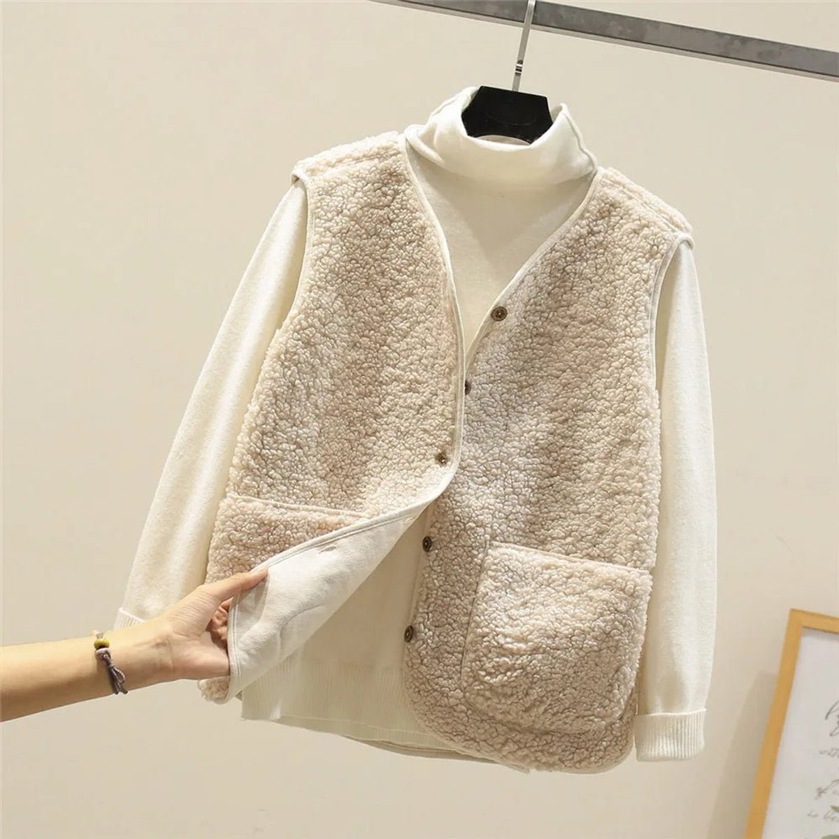 Leonie | Damen Puffer Vest Women Teddyfleece Steppweste mit Knöpfen