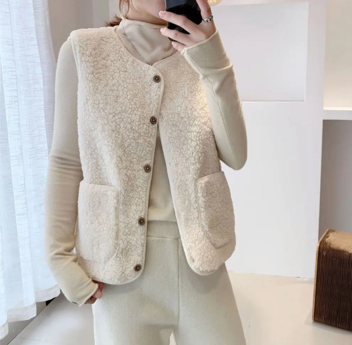 Leonie | Damen Puffer Vest Women Teddyfleece Steppweste mit Knöpfen