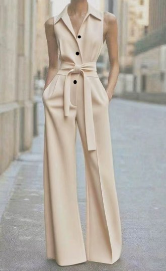 Hannah | Damen Ärmellos Weites Bein Jumpsuit Gürtel Formell