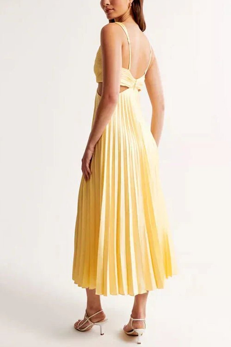 Johanna | Damen ärmelloses Cocktailkleid mit V-Ausschnitt plissierter Maxi-Schnitt
