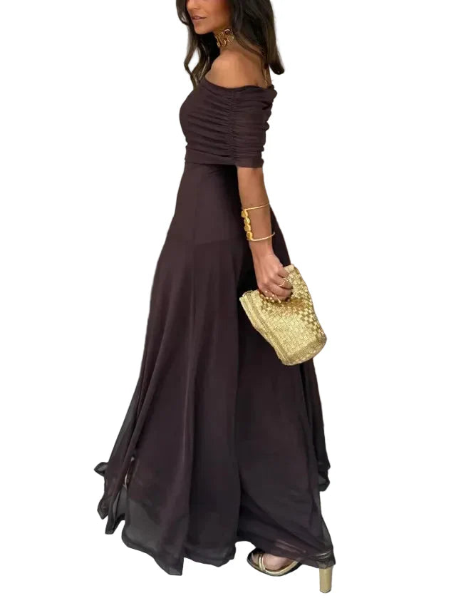 Damen Schulterfreies Maxikleid mit gerafftem Oberteil und langem Rock