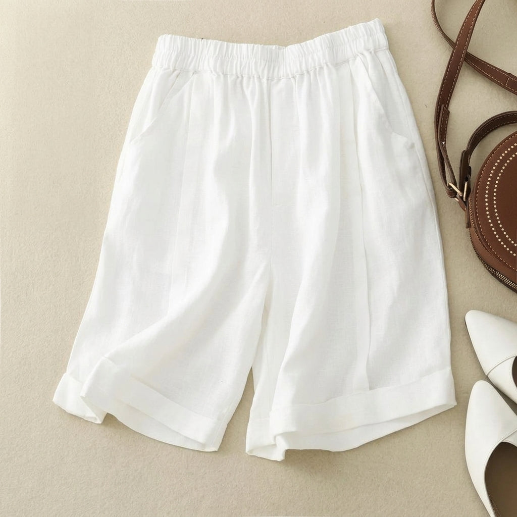 Damen Shorts mit elastischem Bund, umgeschlagenem Saum und Seitentaschen