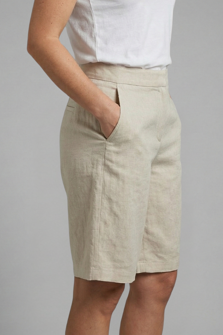 Damen-Shorts mit hoher Taille, knielang mit schrägen Taschen