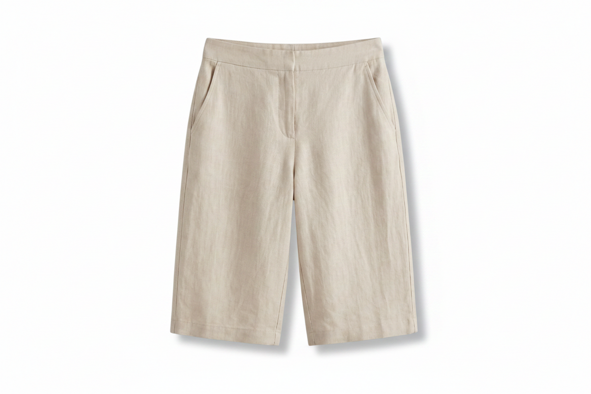 Damen-Shorts mit hoher Taille, knielang mit schrägen Taschen