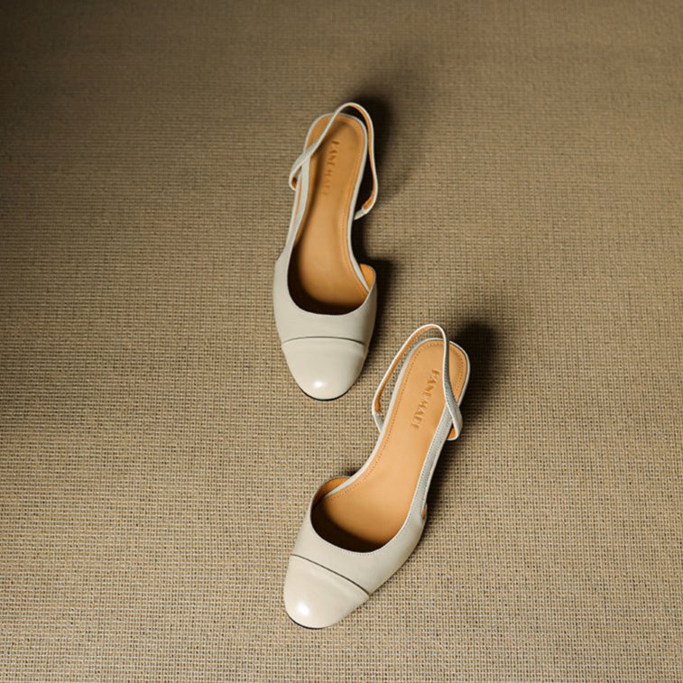 Lena | Damen Slingback Pumps Leder Mandelförmig Niedrig