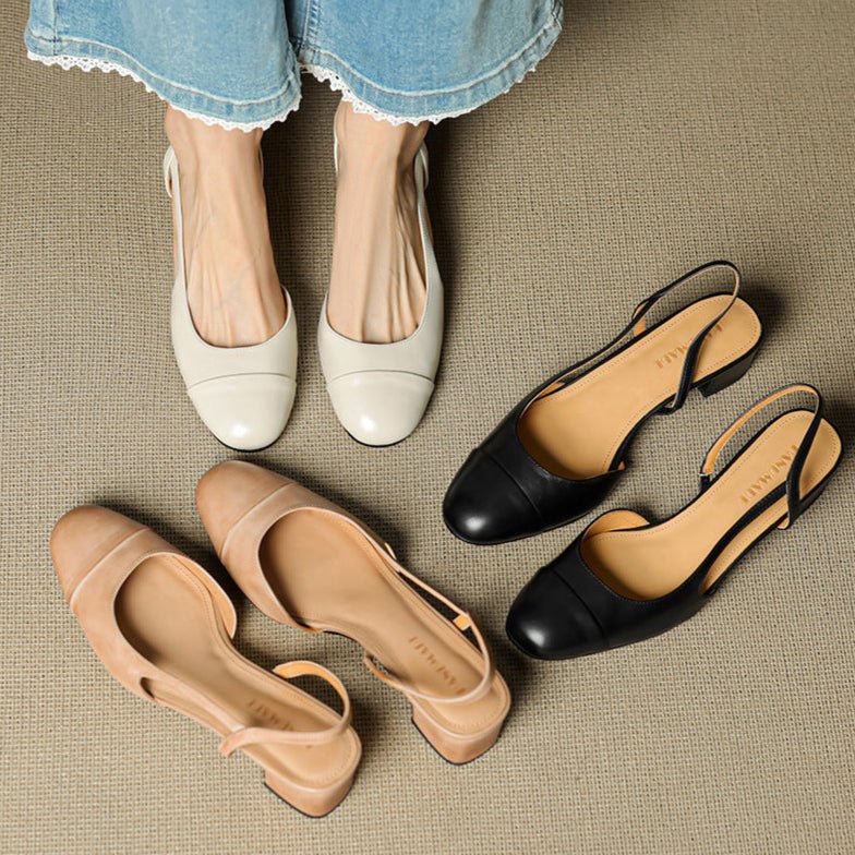Lena | Damen Slingback Pumps Leder Mandelförmig Niedrig