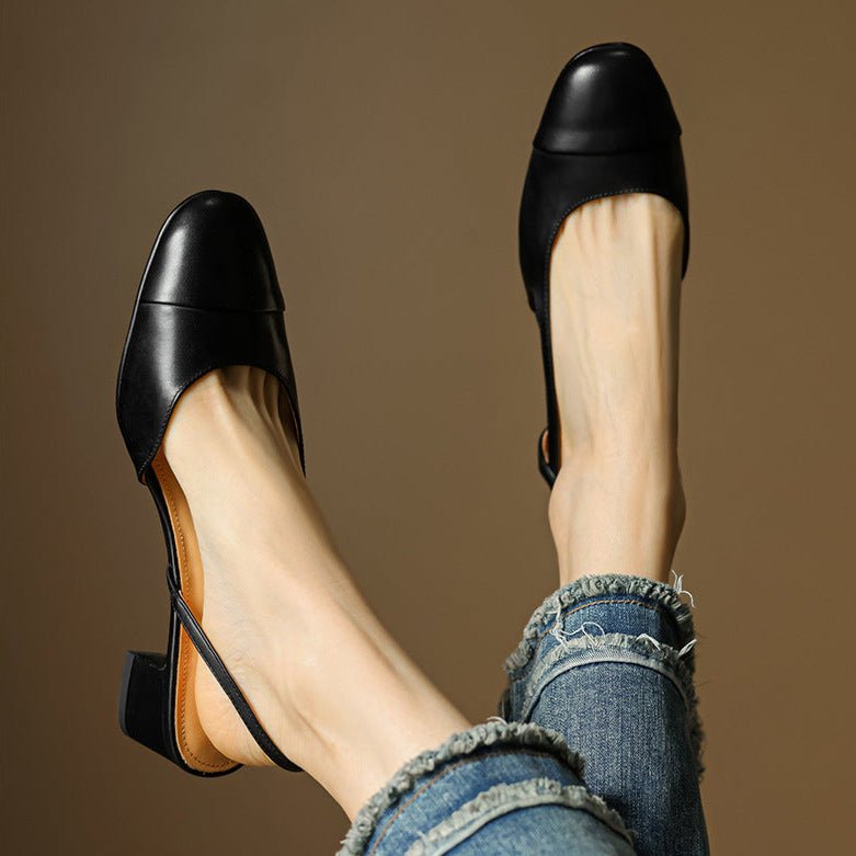 Lena | Damen Slingback Pumps Leder Mandelförmig Niedrig