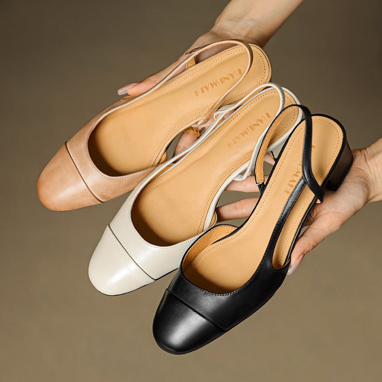 Lena | Damen Slingback Pumps Leder Mandelförmig Niedrig