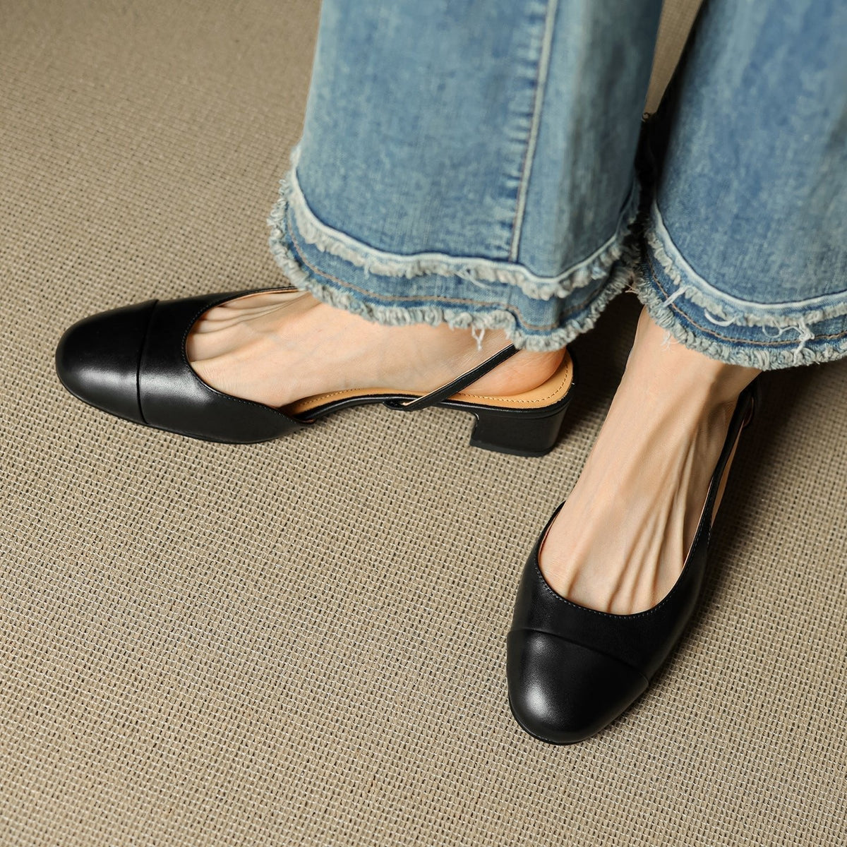 Lena | Damen Slingback Pumps Leder Mandelförmig Niedrig