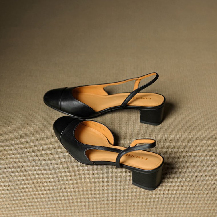 Lena | Damen Slingback Pumps Leder Mandelförmig Niedrig