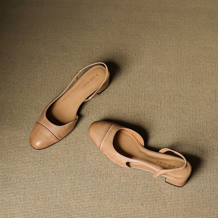 Lena | Damen Slingback Pumps Leder Mandelförmig Niedrig